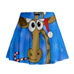 Xmas giraffe - blue Mini Flare Skirt