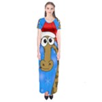 Xmas giraffe - blue Short Sleeve Maxi Dress
