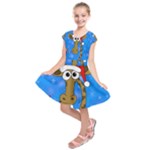 Xmas giraffe - blue Kids  Short Sleeve Dress