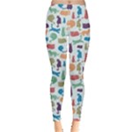 Blue Colorful Cats Silhouettes Pattern Leggings 
