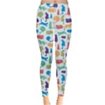 Blue Colorful Cats Silhouettes Pattern Leggings 