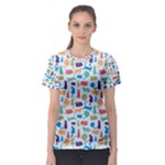 Blue Colorful Cats Silhouettes Pattern Women s Sport Mesh Tee