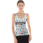Blue Colorful Cats Silhouettes Pattern Tank Top