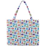 Blue Colorful Cats Silhouettes Pattern Mini Tote Bag