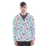 Blue Colorful Cats Silhouettes Pattern Hooded Wind Breaker (Men)