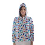 Blue Colorful Cats Silhouettes Pattern Hooded Wind Breaker (Women)