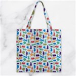 Blue Colorful Cats Silhouettes Pattern Zipper Grocery Tote Bag