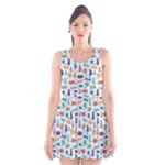 Blue Colorful Cats Silhouettes Pattern Scoop Neck Skater Dress