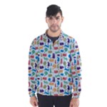 Blue Colorful Cats Silhouettes Pattern Wind Breaker (Men)