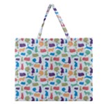 Blue Colorful Cats Silhouettes Pattern Zipper Large Tote Bag