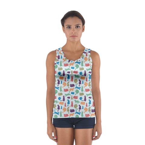 Blue Colorful Cats Silhouettes Pattern Women s Sport Tank Top  from UrbanLoad.com