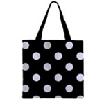 Polka Dots - Pastel Blue on Black Zipper Grocery Tote Bag