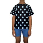 Polka Dots - Light Blue on Black Kid s Short Sleeve Swimwear