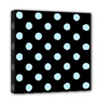 Polka Dots - Light Blue on Black Mini Canvas 8  x 8  (Stretched)