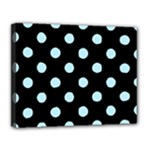 Polka Dots - Light Blue on Black Canvas 14  x 11  (Stretched)