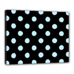 Polka Dots - Light Blue on Black Canvas 20  x 16  (Stretched)