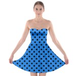 Polka Dots - Black on Dodger Blue Strapless Bra Top Dress