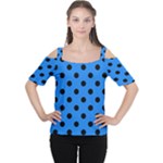 Polka Dots - Black on Dodger Blue Women s Cutout Shoulder Tee