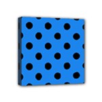Polka Dots - Black on Dodger Blue Mini Canvas 4  x 4  (Stretched)