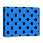 Polka Dots - Black on Dodger Blue Canvas 14  x 11  (Stretched)
