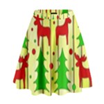 Xmas reindeer pattern - yellow High Waist Skirt