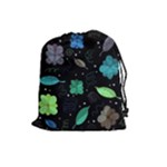Blue and green flowers  Drawstring Pouches (Large) 