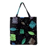 Blue and green flowers  Grocery Tote Bag