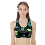 Blue and green flowers  Sports Bra with Border