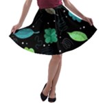 Blue and green flowers  A-line Skater Skirt