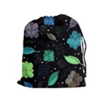 Blue and green flowers  Drawstring Pouches (Extra Large)