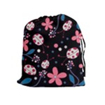 Pink ladybugs and flowers  Drawstring Pouches (Extra Large)