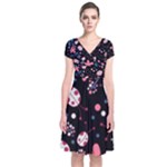 Pink ladybugs and flowers  Short Sleeve Front Wrap Dress