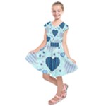 Light and Dark Blue Hearts Kids  Short Sleeve Dress