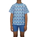 Blue plaid pattern Kids  Short Sleeve Swimwear