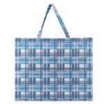 Blue plaid pattern Zipper Large Tote Bag