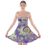 Sea Shell Spiral, Abstract Violet Cyan Stars Strapless Bra Top Dress