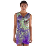 Sea Shell Spiral, Abstract Violet Cyan Stars Wrap Front Bodycon Dress
