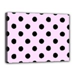Polka Dots - Black on Pale Thistle Violet Canvas 16  x 12  (Stretched)