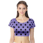 Polka Dots - Black on Ube Violet Short Sleeve Crop Top (Tight Fit)