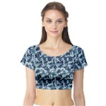 Navy Camouflage Short Sleeve Crop Top (Tight Fit)