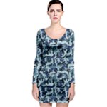 Navy Camouflage Long Sleeve Bodycon Dress
