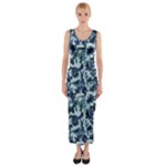 Navy Camouflage Fitted Maxi Dress
