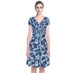 Navy Camouflage Short Sleeve Front Wrap Dress