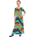 Blue orange black waves                                        Kids  Quarter Sleeve Maxi Dress