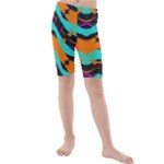 Blue orange black waves                                  Kids  Mid Length Swim Shorts
