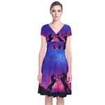 Unicorn Sunset Short Sleeve Front Wrap Dress