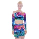 Water Paint Off Shoulder Top with Mini Skirt Set