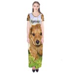 Puppy In Grass Short Sleeve Maxi Dress