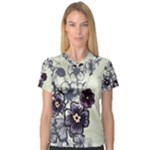 Purple Flower Art V-Neck Sport Mesh Tee