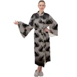 Black Cats On Gray Maxi Tie Front Velour Kimono